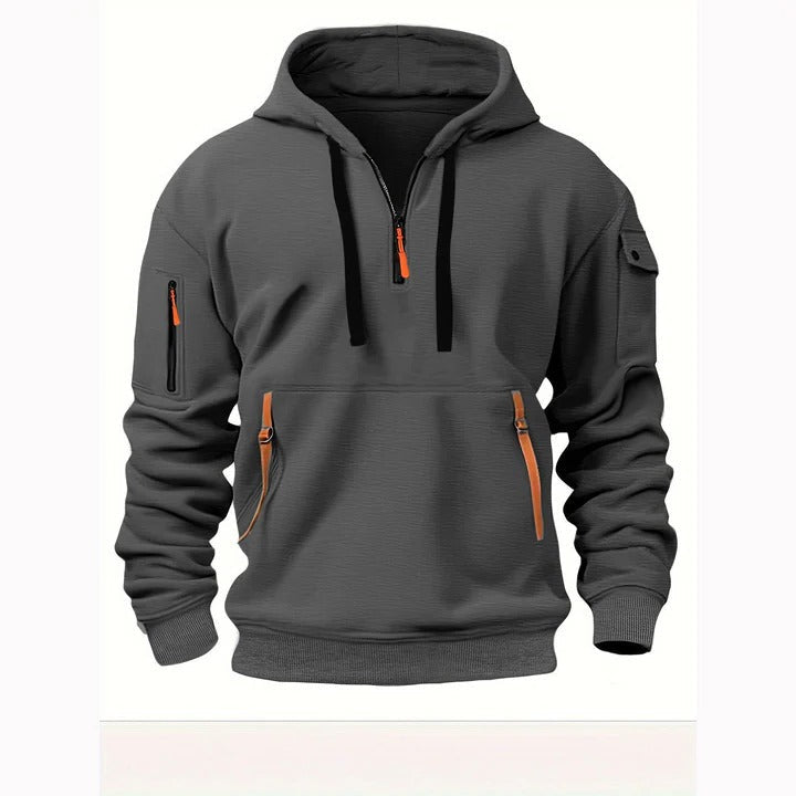 Men's Comfortable Half-Zip Hoodie with Adjustable Zipper - Everyday Casual Pullover