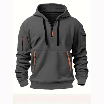 Men's Comfortable Half-Zip Hoodie with Adjustable Zipper - Everyday Casual Pullover