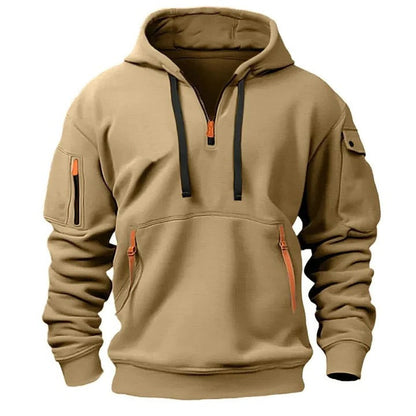 Men's Comfortable Half-Zip Hoodie with Adjustable Zipper - Everyday Casual Pullover