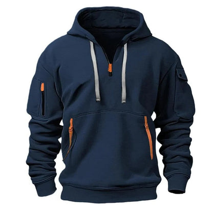Men's Comfortable Half-Zip Hoodie with Adjustable Zipper - Everyday Casual Pullover