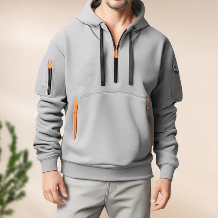 Men's Comfortable Half-Zip Hoodie with Adjustable Zipper - Everyday Casual Pullover