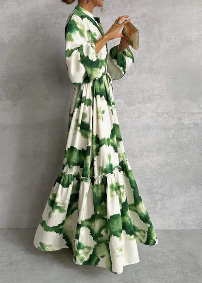 Women's Long Sleeve Maxi Dress Tiered Belted Tie Dye
