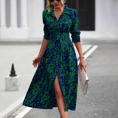 Valentina Women's Midi Shirt Dress Abstract Print Belted Cotton