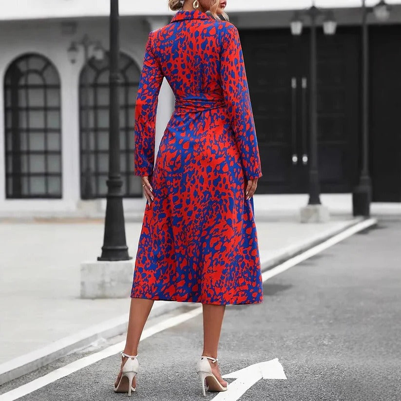 Valentina Women's Midi Shirt Dress Abstract Print Belted Cotton