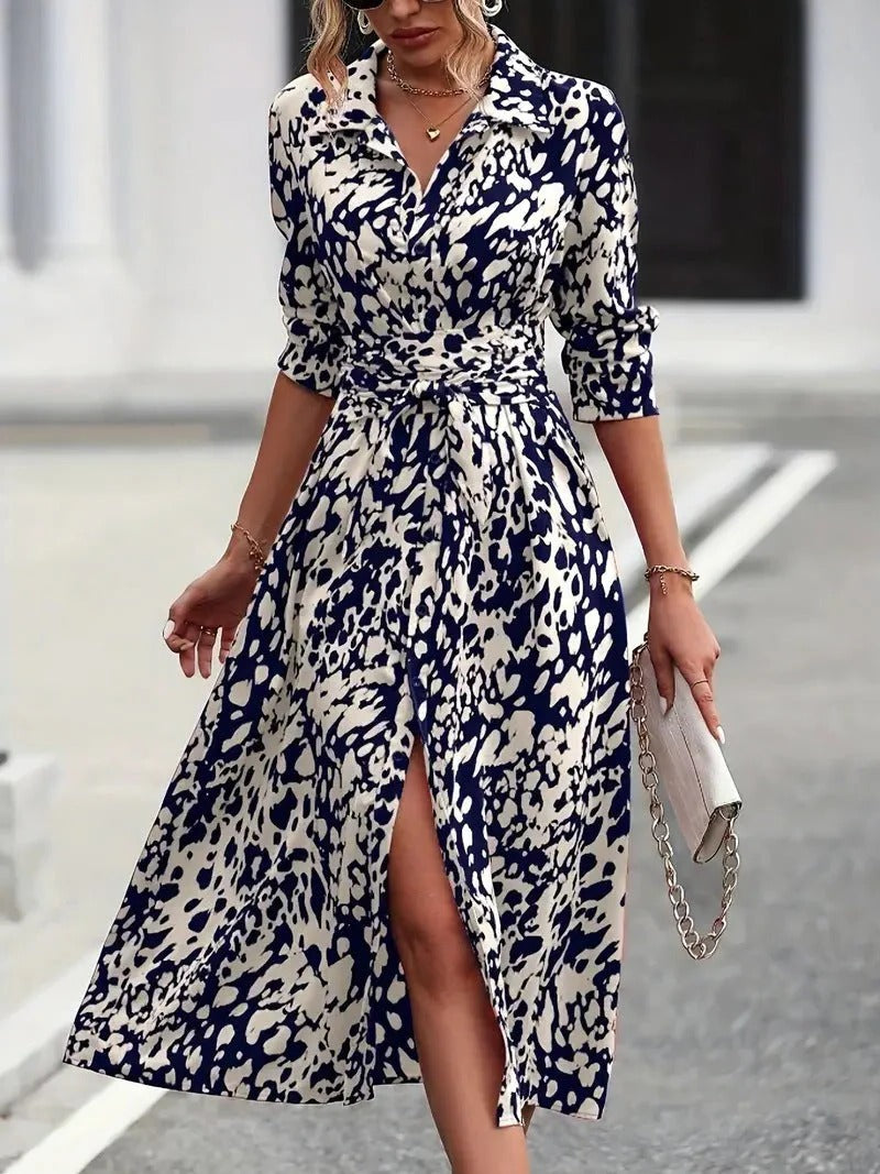 Valentina Women's Midi Shirt Dress Abstract Print Belted Cotton