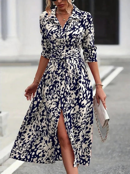 Valentina Women's Midi Shirt Dress Abstract Print Belted Cotton