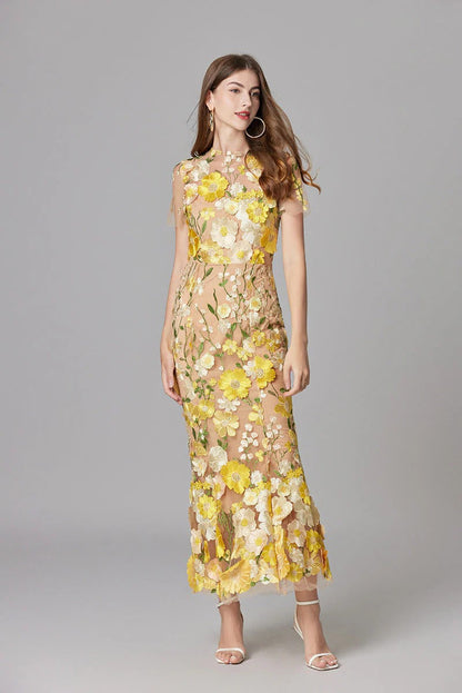Women's Floral Mesh Sleeveless Maxi Dress