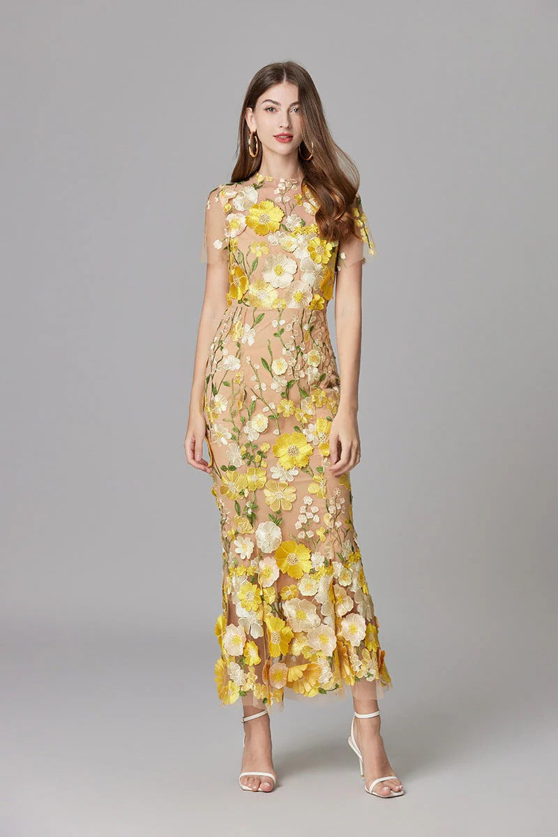 Women's Floral Mesh Sleeveless Maxi Dress