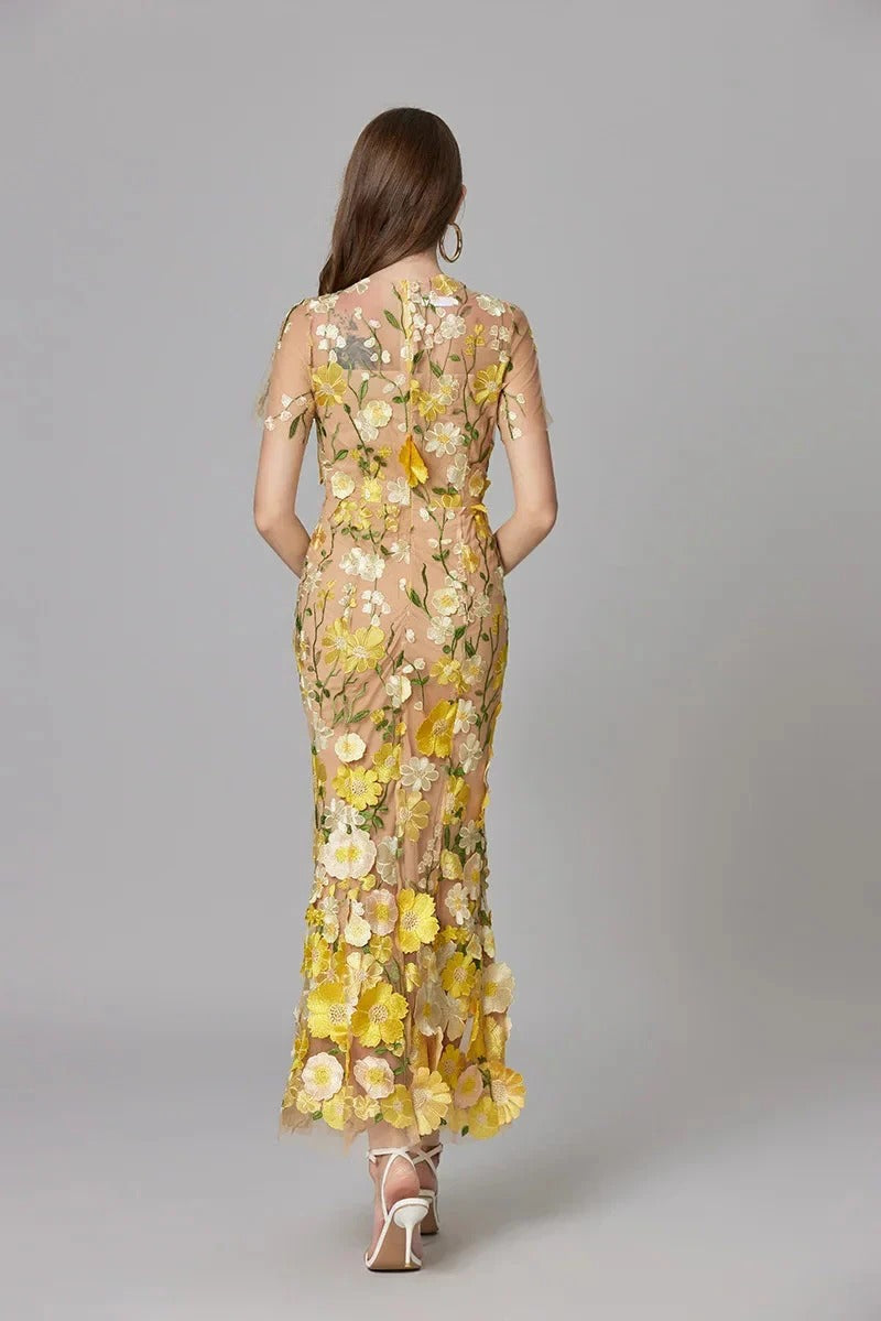 Women's Floral Mesh Sleeveless Maxi Dress
