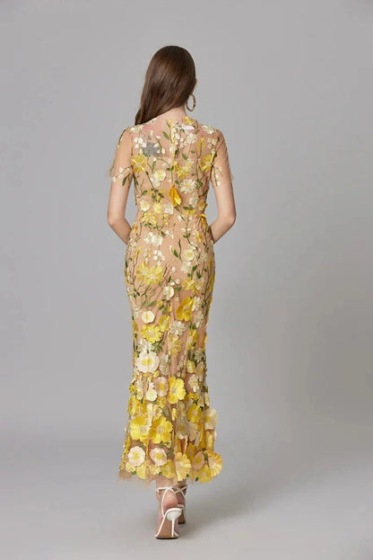Women's Floral Mesh Sleeveless Maxi Dress