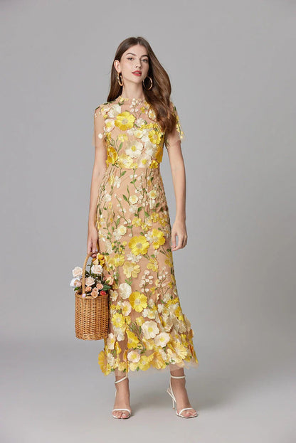 Women's Floral Mesh Sleeveless Maxi Dress
