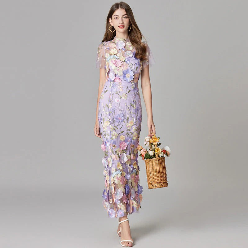 Women's Floral Mesh Sleeveless Maxi Dress
