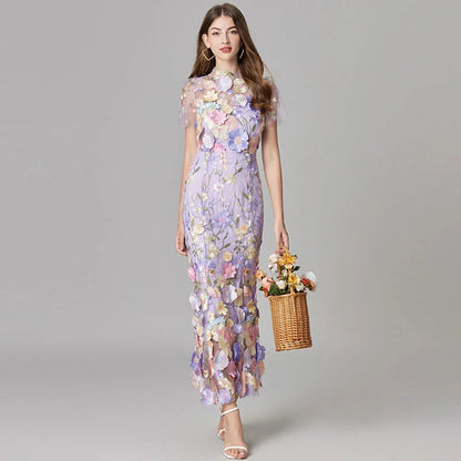 Women's Floral Mesh Sleeveless Maxi Dress