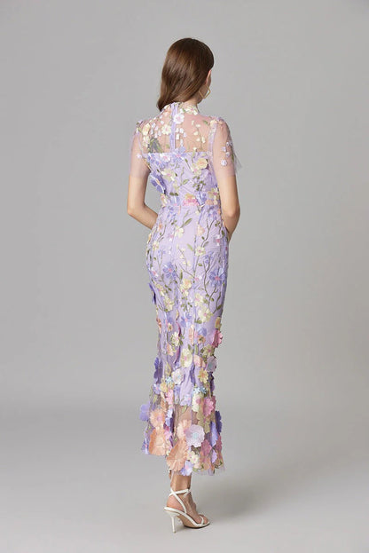 Women's Floral Mesh Sleeveless Maxi Dress