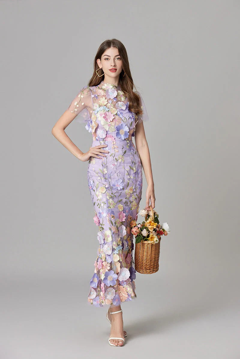 Women's Floral Mesh Sleeveless Maxi Dress