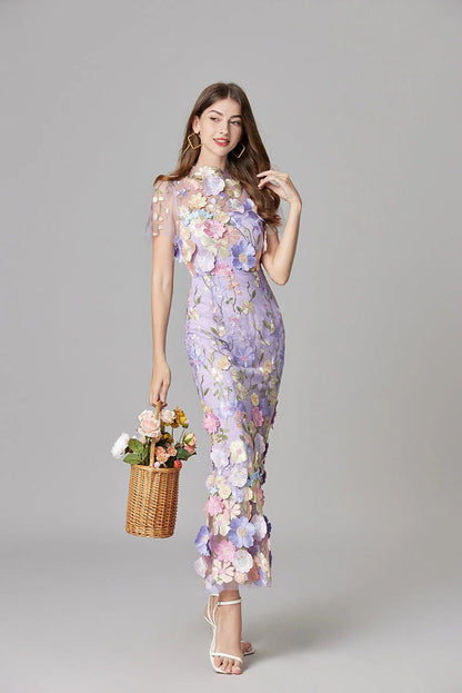 Women's Floral Mesh Sleeveless Maxi Dress