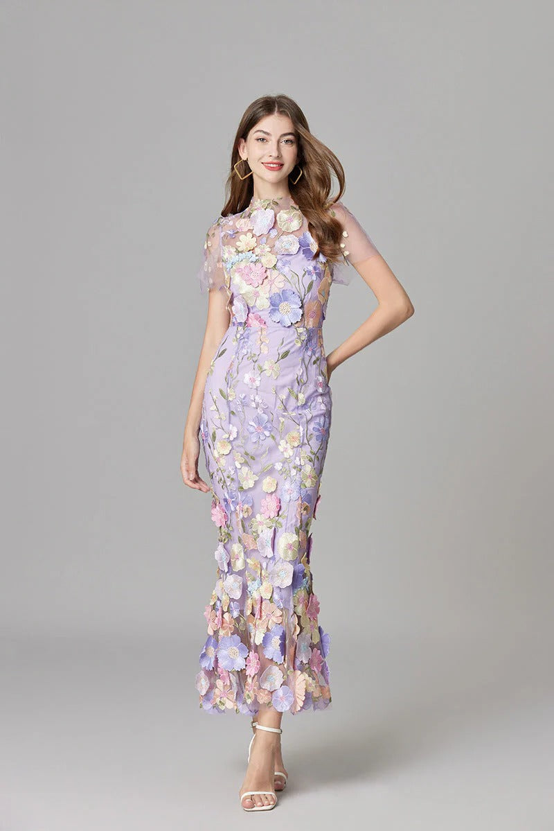 Women's Floral Mesh Sleeveless Maxi Dress