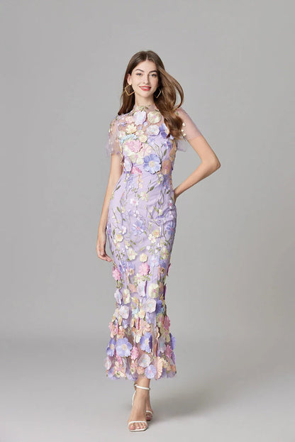 Women's Floral Mesh Sleeveless Maxi Dress