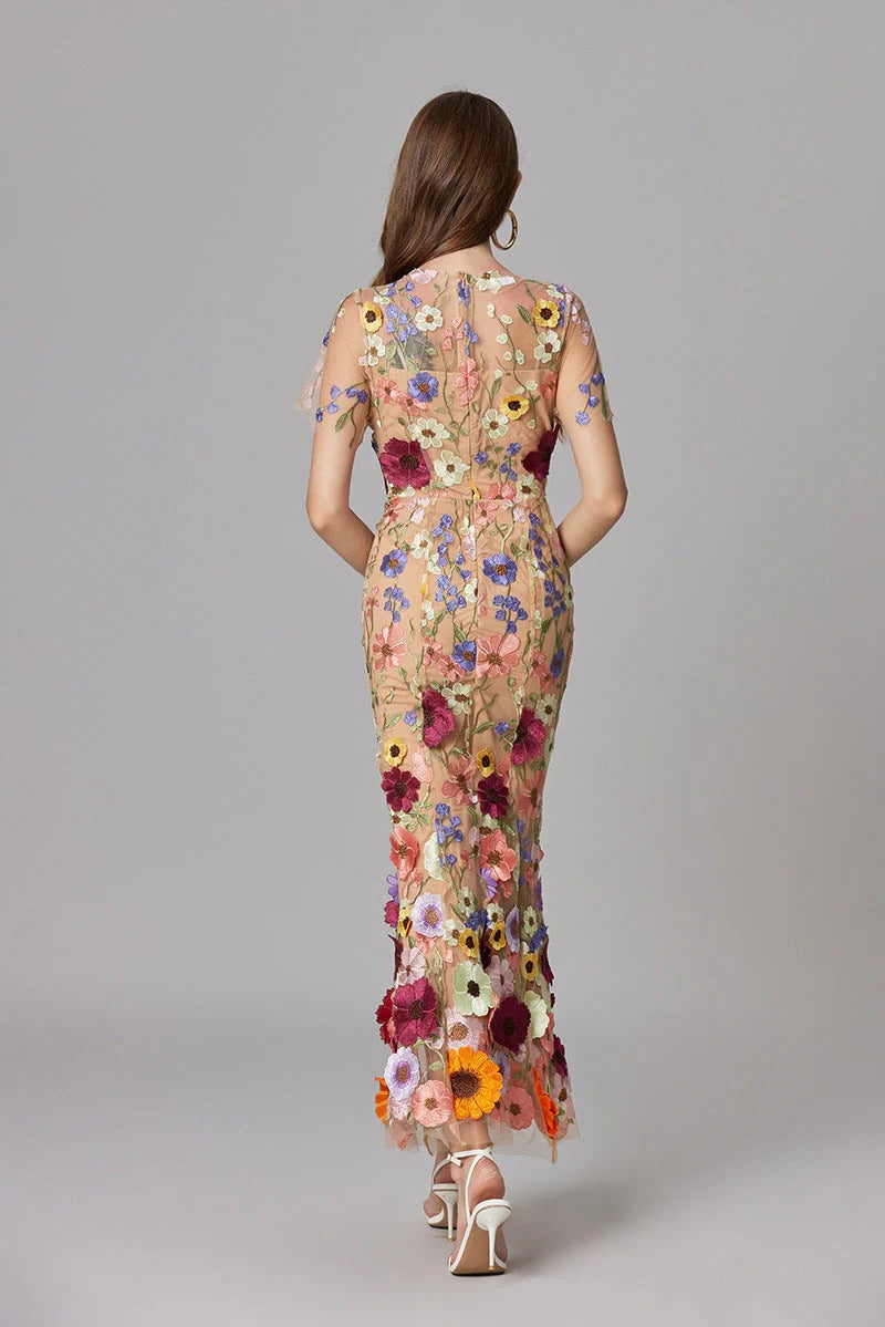Women's Floral Mesh Sleeveless Maxi Dress