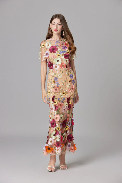 Women's Floral Mesh Sleeveless Maxi Dress