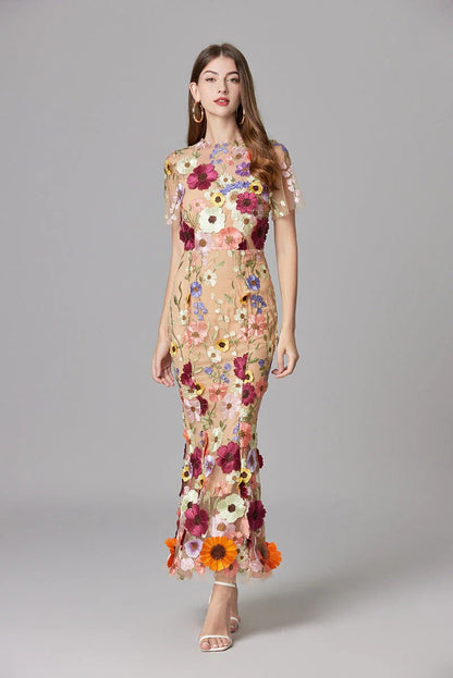 Women's Floral Mesh Sleeveless Maxi Dress