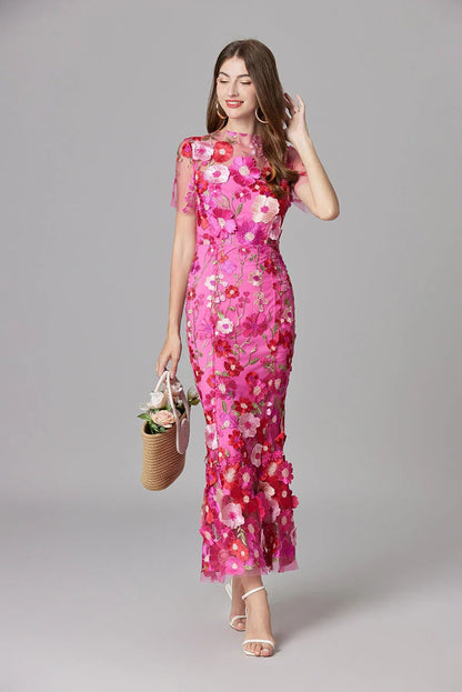 Women's Floral Mesh Sleeveless Maxi Dress