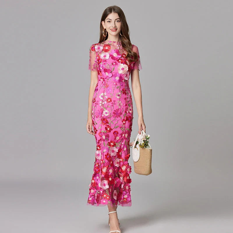 Women's Floral Mesh Sleeveless Maxi Dress