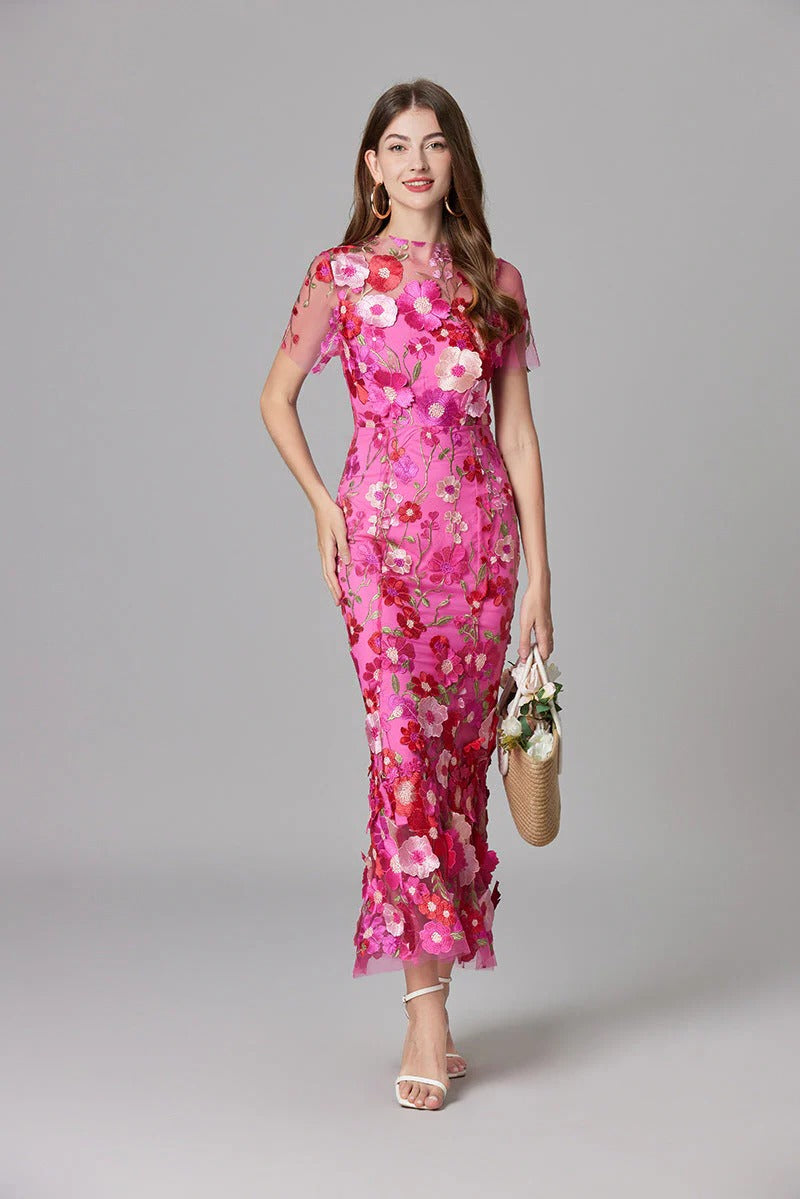 Women's Floral Mesh Sleeveless Maxi Dress