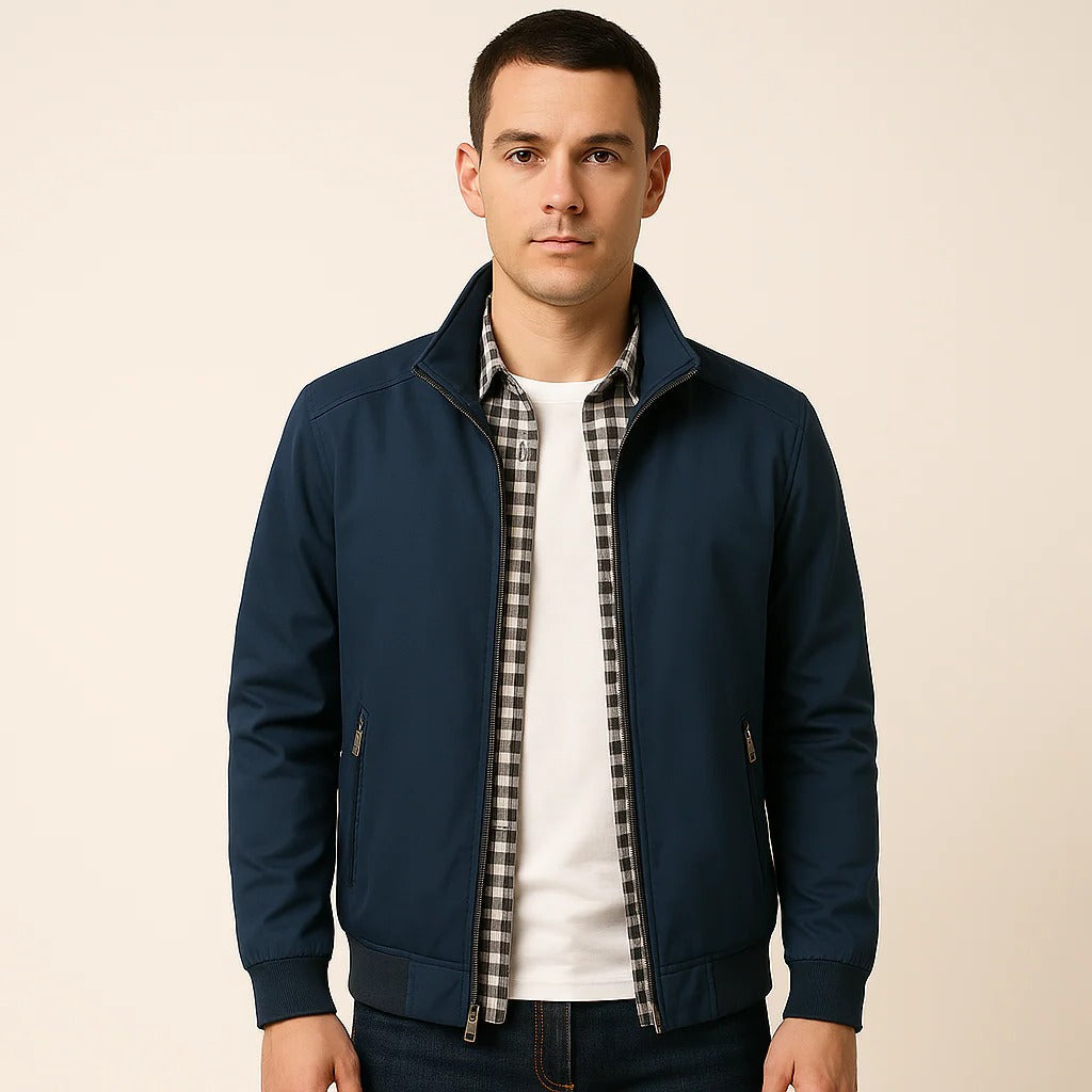 Men's High-Collar Summer Jacket: Structured Fit, Wind-Resistant, Versatile Outerwear
