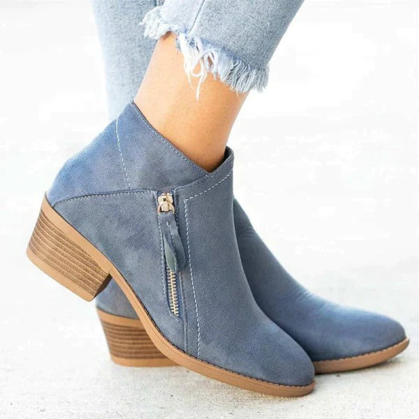 Comfortable Womens Suede Low Heel Ankle Boots - VibreMode