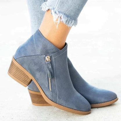 Comfortable Womens Suede Low Heel Ankle Boots - VibreMode