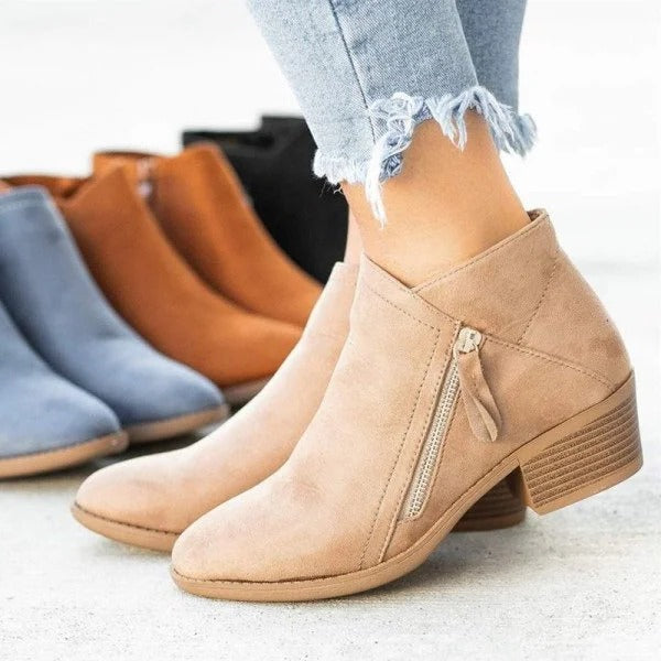 Comfortable Womens Suede Low Heel Ankle Boots