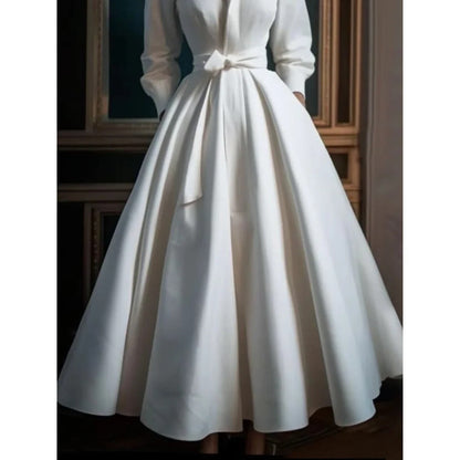 Women's Long Sleeve V-Neck A-Line Midi Dress