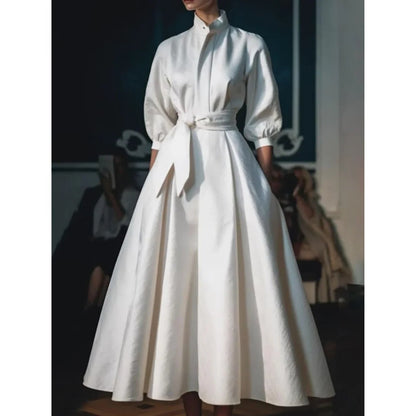 Women's Long Sleeve V-Neck A-Line Midi Dress