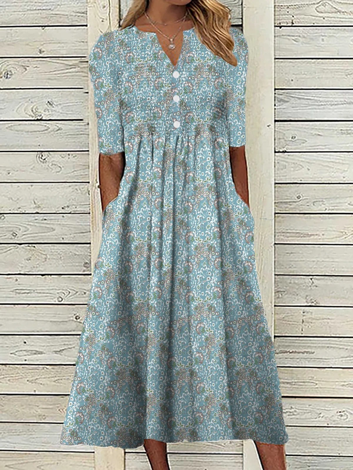 Women's Floral V-Neck Midi Dress - VibreMode