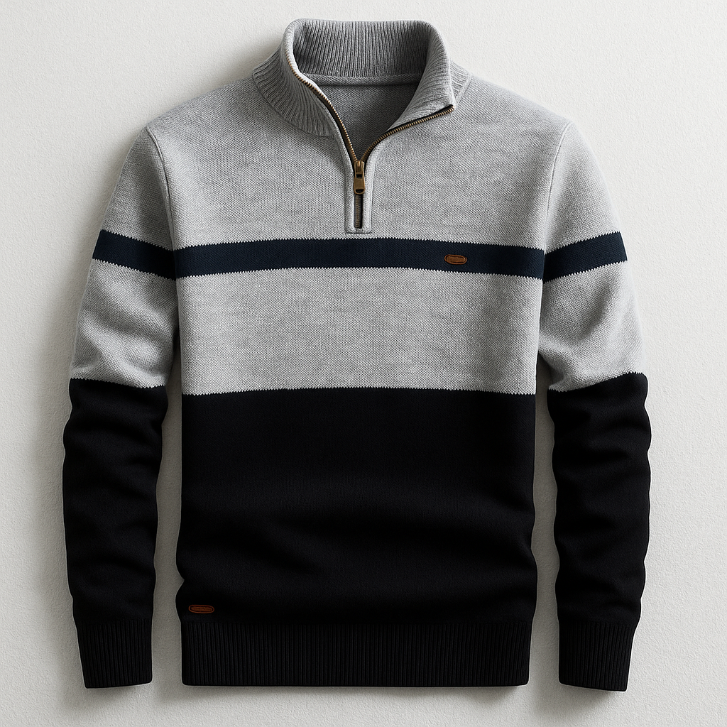 Men's Quarter Zip Sweater Stripe Design