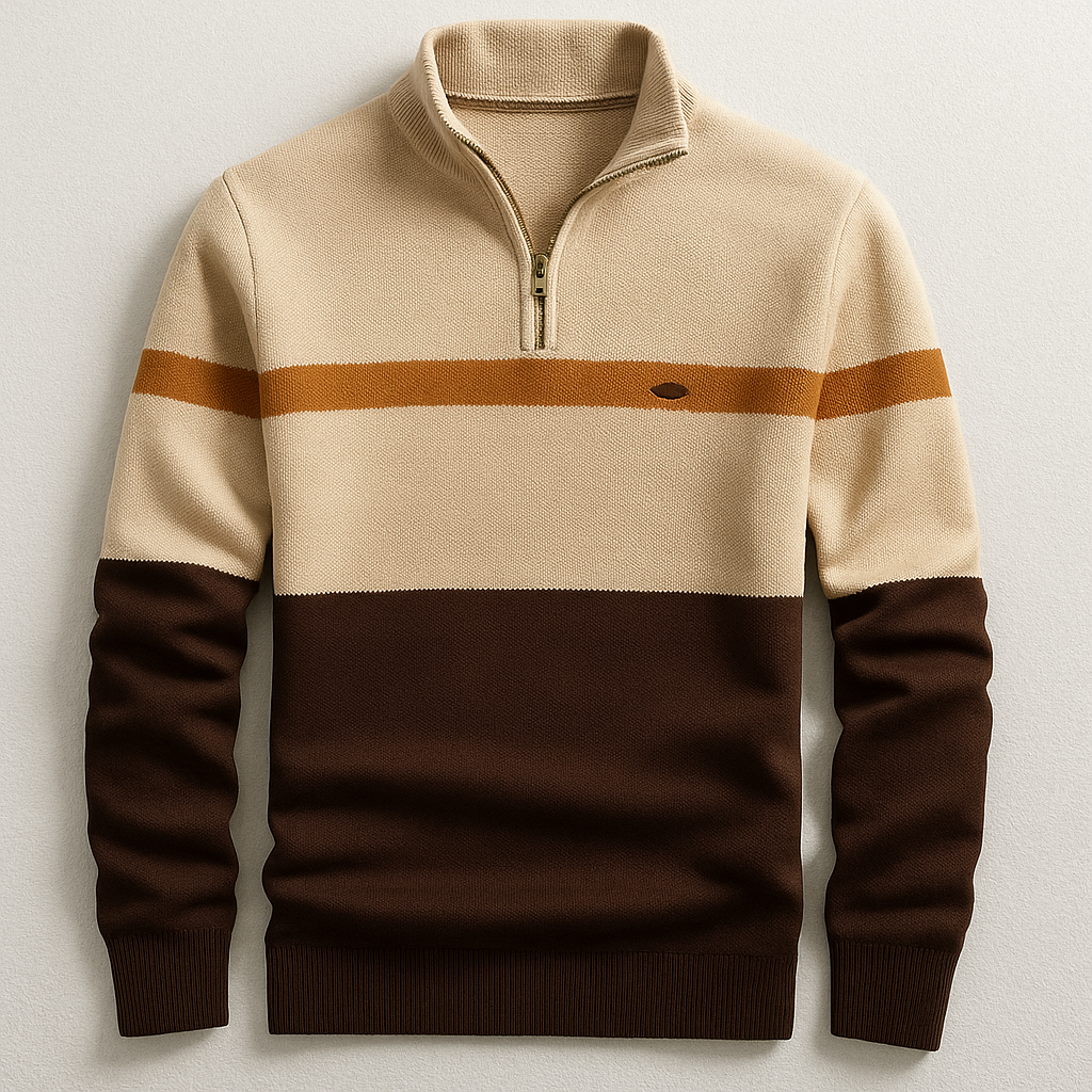 Men's Quarter Zip Sweater Stripe Design