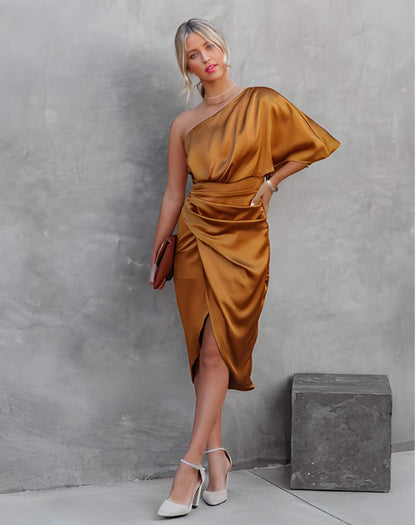 Elegant Asymmetrical Silk Evening Dress