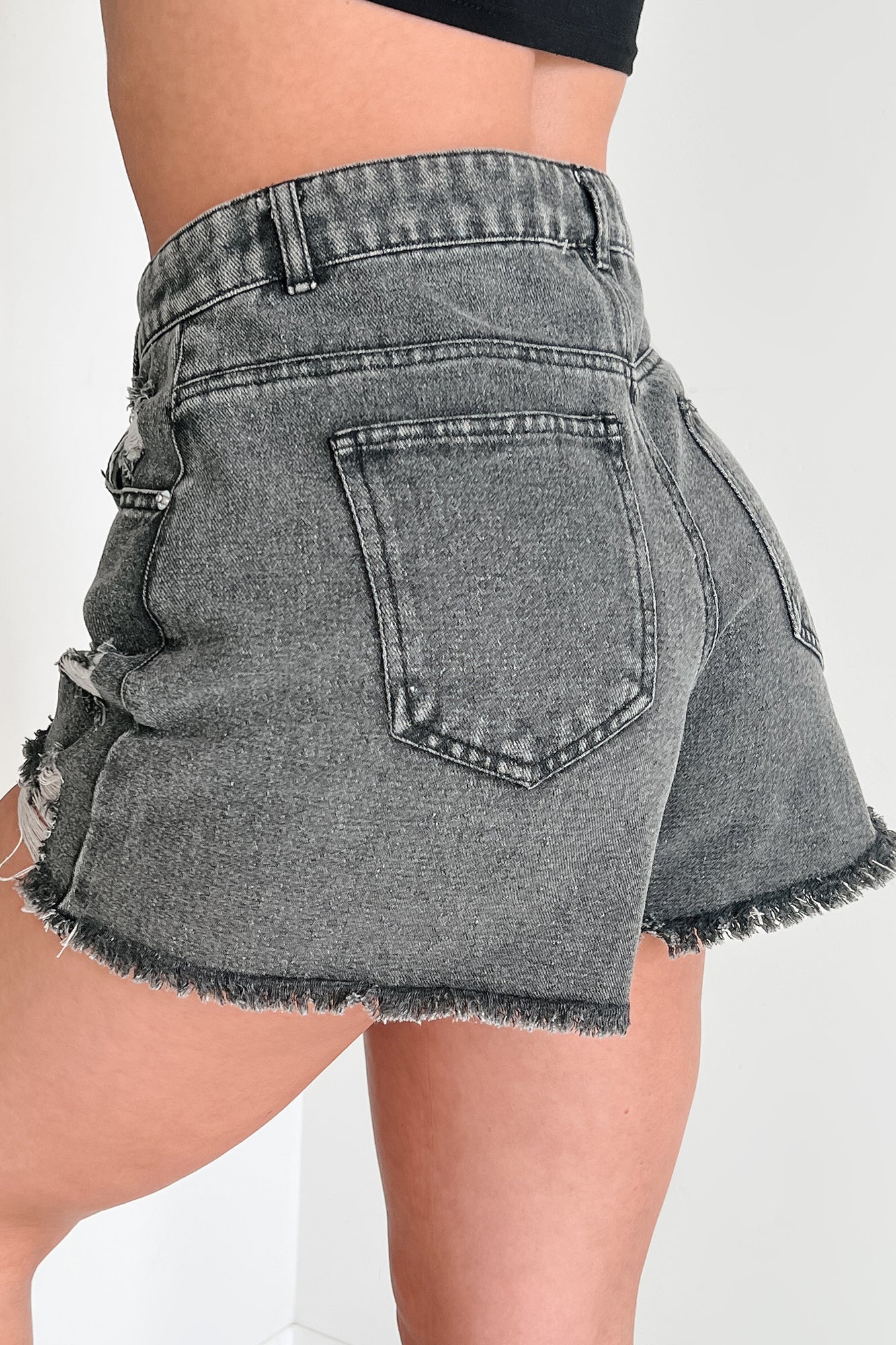Women's High Waisted Distressed Denim Shorts Black