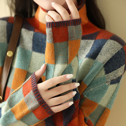 Cozy Ladies Plaid Crew Neck Sweater
