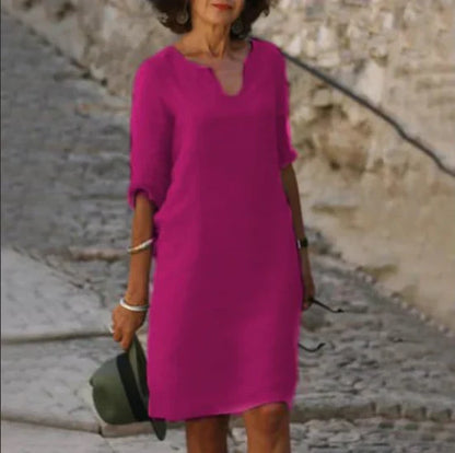 Women's V-Neck Mini Dress 3/4 Sleeves