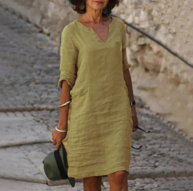 Women's V-Neck Mini Dress 3/4 Sleeves