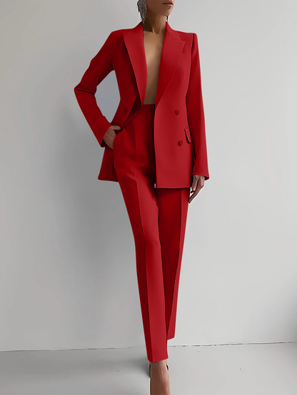 Women's Double Breasted Blazer Suit Set - VibreMode
