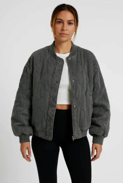 Women's Quilted Bomber Jacket Hip-Length Warm - VibreMode