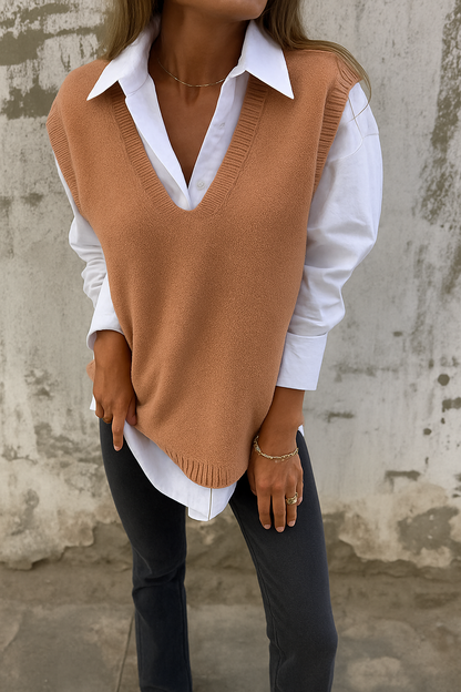 Women's Oversized V-Neck Cardigan Vest - VibreMode