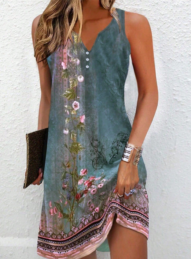 Unique Floral Print Lady Midi Dress
