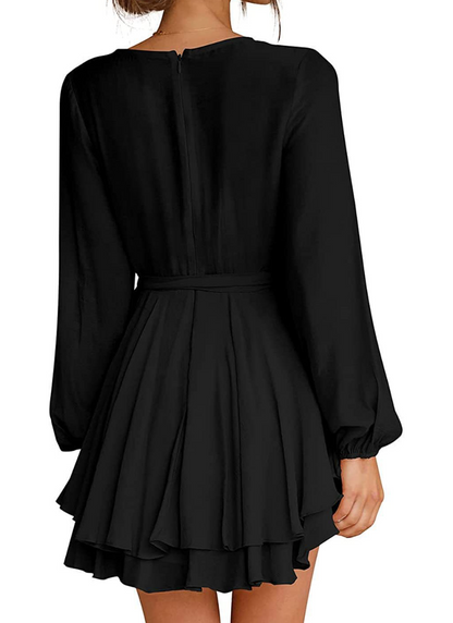 Women's V-Neck Lantern Sleeve Dress