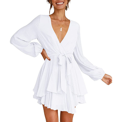 Women's V-Neck Lantern Sleeve Dress