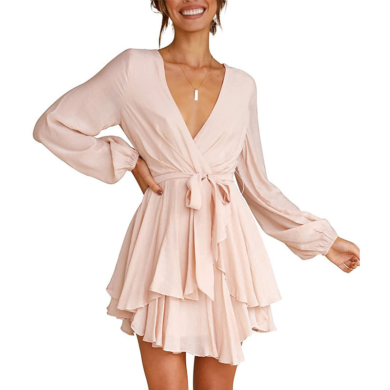 Women's V-Neck Lantern Sleeve Dress