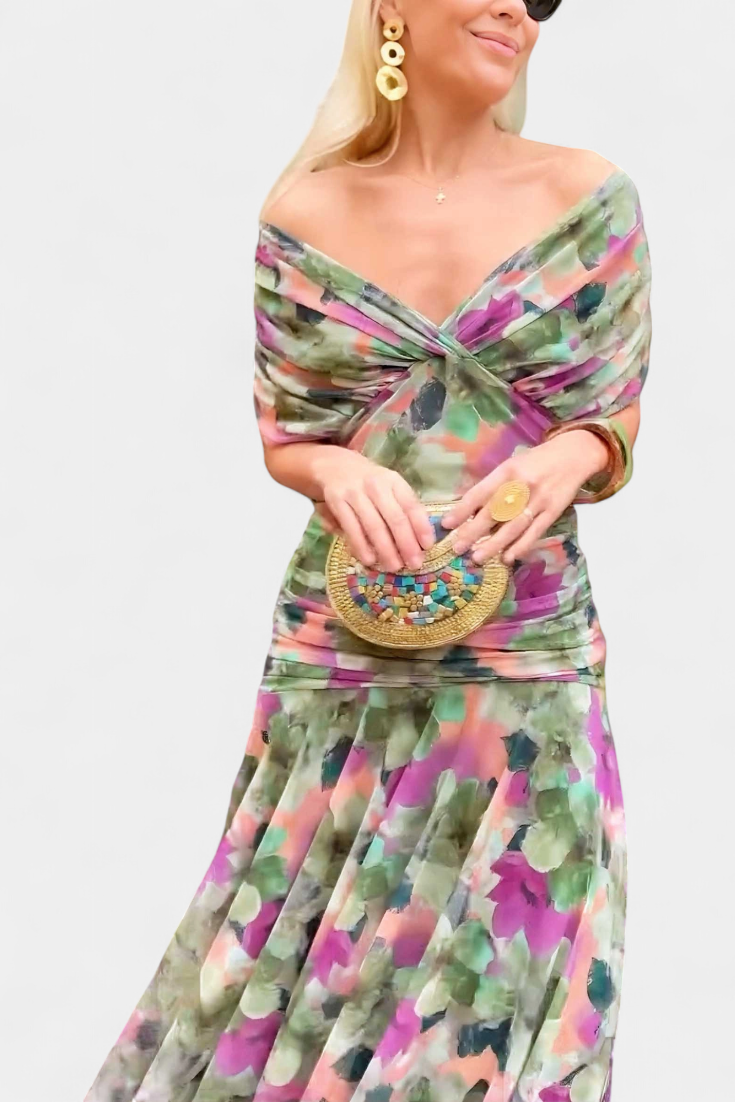 Elegant V Neck Ruffled Floor Length Dress